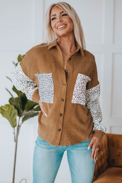 Patchwork Corduroy Buttoned Shirt Jacket