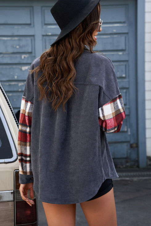 Patchwork Corduroy Buttoned Shirt Jacket