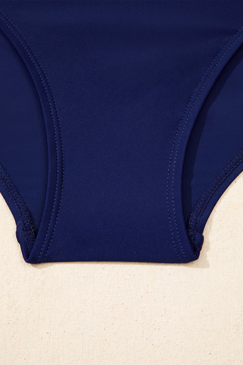 Patchwork Crossed Strap One Piece Swim Dress