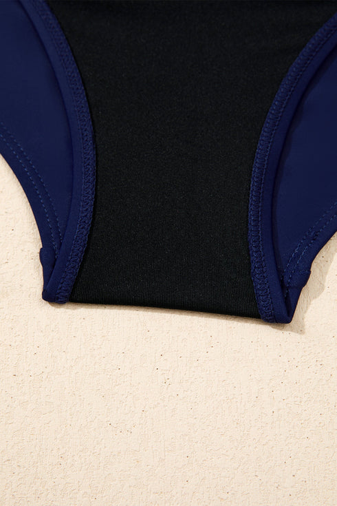 Patchwork Crossed Strap One Piece Swim Dress