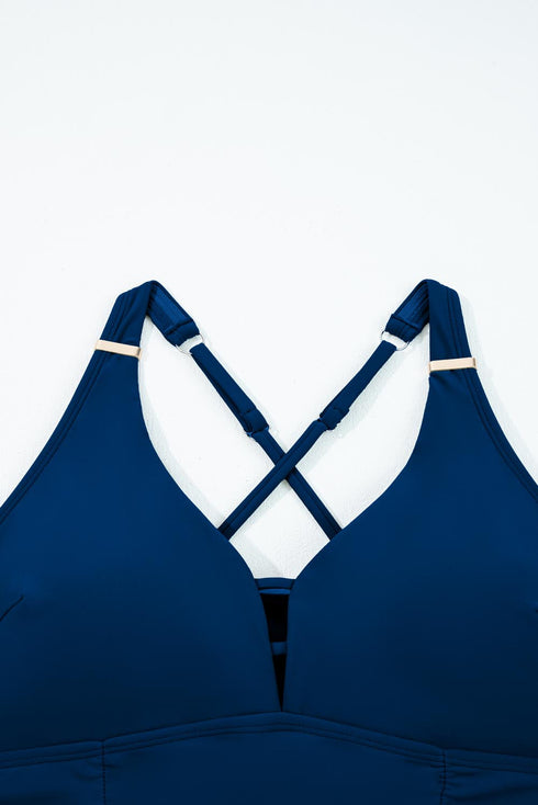 Patchwork Crossed Strap One Piece Swim Dress