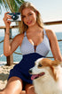 Patchwork Crossed Strap One Piece Swim Dress
