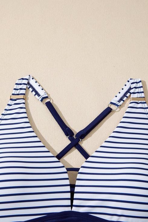 Patchwork Crossed Strap One Piece Swim Dress