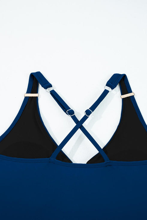 Patchwork Crossed Strap One Piece Swim Dress