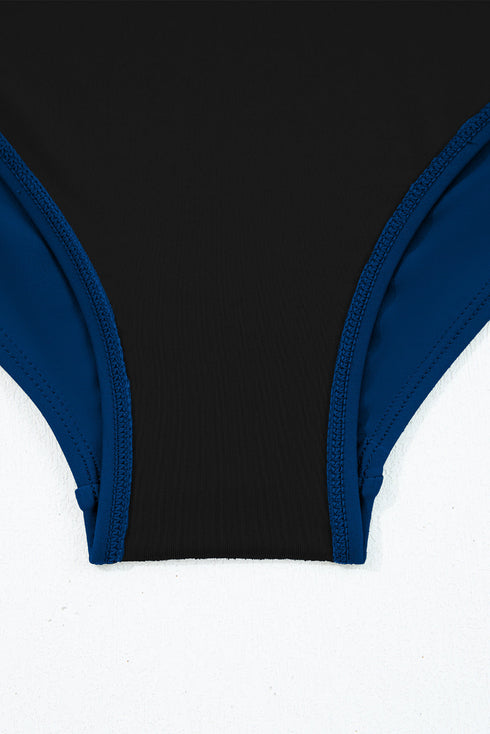 Patchwork Crossed Strap One Piece Swim Dress