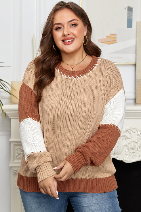 Patchwork Design Stitch Detail Casual Knit Sweater