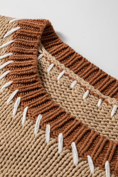 Patchwork Design Stitch Detail Casual Knit Sweater