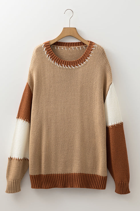 Patchwork Design Stitch Detail Casual Knit Sweater