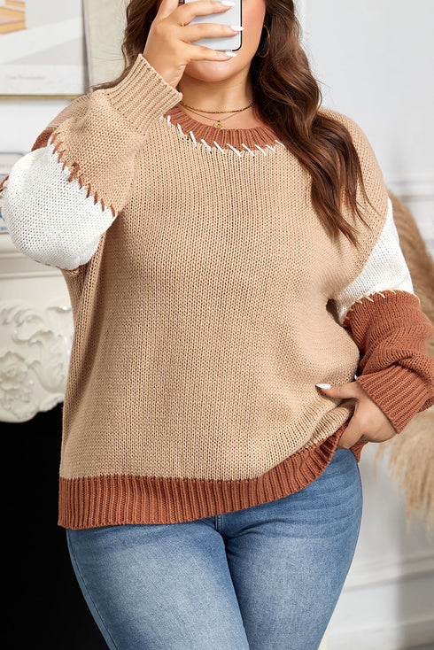 Patchwork Design Stitch Detail Casual Knit Sweater