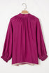 Patchwork Detailed Trim Puff Sleeve V Neck Plus Size Blouse