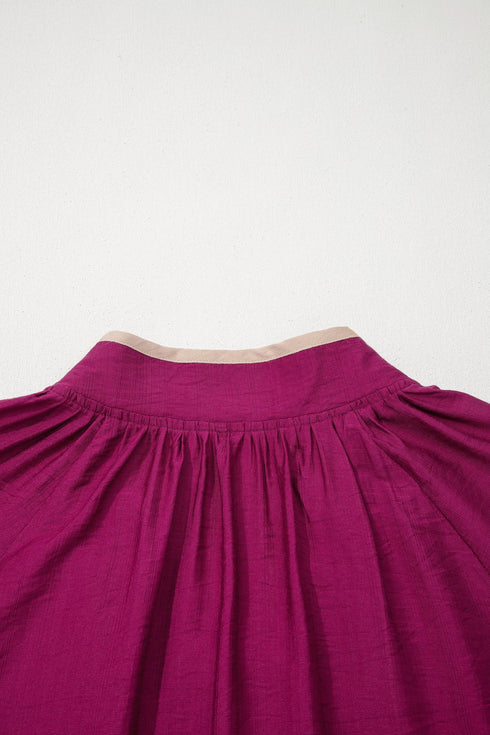 Patchwork Detailed Trim Puff Sleeve V Neck Plus Size Blouse
