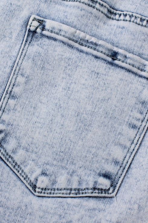 Patchwork Distressed Crossover Raw Edge Denim Shorts