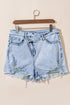 Patchwork Distressed Crossover Raw Edge Denim Shorts
