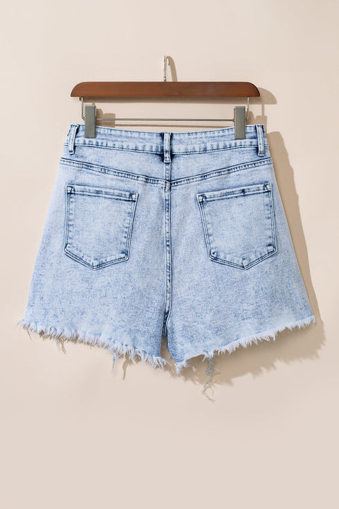 Patchwork Distressed Crossover Raw Edge Denim Shorts