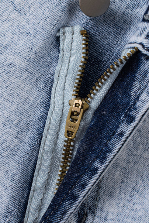 Patchwork Distressed Crossover Raw Edge Denim Shorts