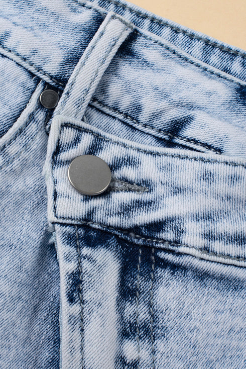 Patchwork Distressed Crossover Raw Edge Denim Shorts