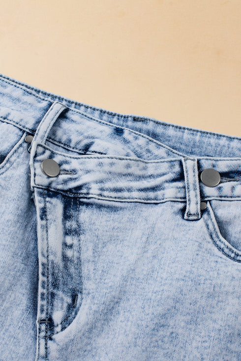 Patchwork Distressed Crossover Raw Edge Denim Shorts