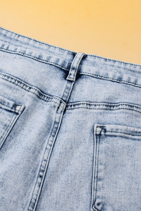Patchwork Distressed Crossover Raw Edge Denim Shorts