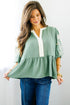 Patchwork Embroidered V Neck Puff Sleeve Babydoll Blouse