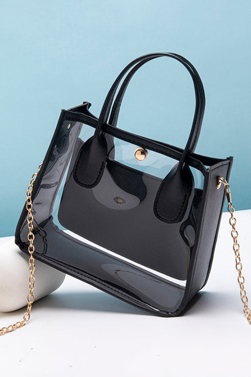 Patchwork Faux Leather Chain Strap Shoulder Bag