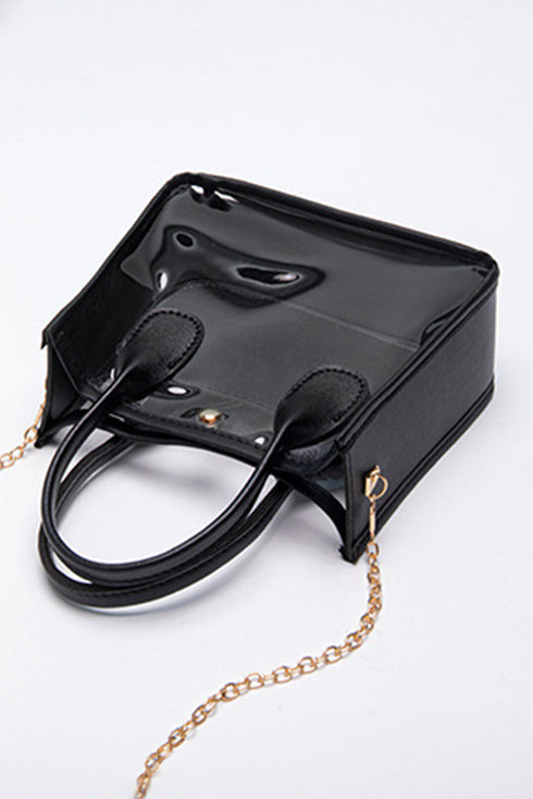 Patchwork Faux Leather Chain Strap Shoulder Bag