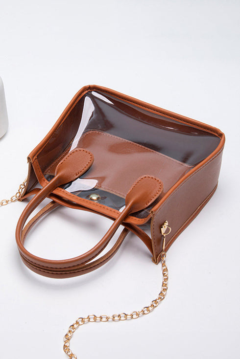 Patchwork Faux Leather Chain Strap Shoulder Bag
