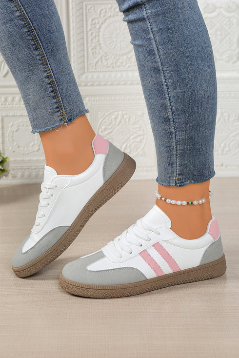 Patchwork Faux Leather Lace Up Casual Flat Shoes