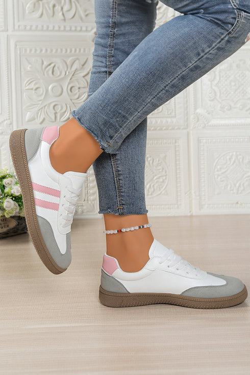 Patchwork Faux Leather Lace Up Casual Flat Shoes