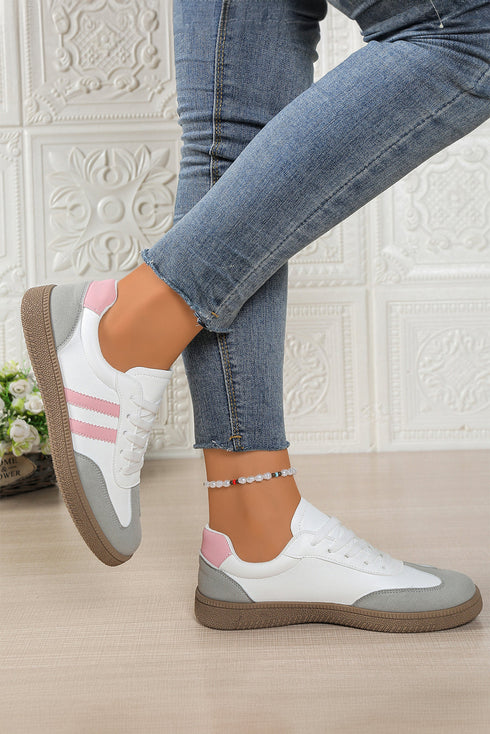 Patchwork Faux Leather Lace Up Casual Flat Shoes