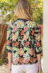 Patchwork Floral And Stripe Rick Rack Trim V Neck Blouse