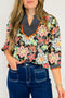 Patchwork Floral And Stripe Rick Rack Trim V Neck Blouse