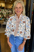 Patchwork Floral Plaid Frilled Trim Relaxed Blouse