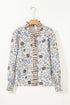 Patchwork Floral Plaid Frilled Trim Relaxed Blouse