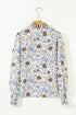 Patchwork Floral Plaid Frilled Trim Relaxed Blouse