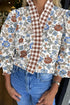 Patchwork Floral Plaid Frilled Trim Relaxed Blouse