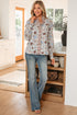 Patchwork Floral Plaid Frilled Trim Relaxed Blouse