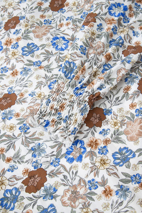Patchwork Floral Plaid Frilled Trim Relaxed Blouse
