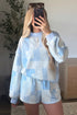 Patchwork Floral Print Drop Shoulder Baggy Pullover Drawstring Shorts Set