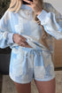 Patchwork Floral Print Drop Shoulder Baggy Pullover Drawstring Shorts Set