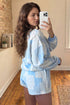 Patchwork Floral Print Drop Shoulder Baggy Pullover Drawstring Shorts Set