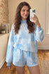 Patchwork Floral Print Drop Shoulder Baggy Pullover Drawstring Shorts Set