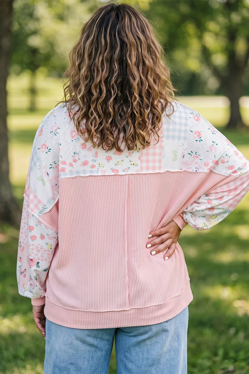 Patchwork Floral Print Long Sleeve Southern Tunic Top