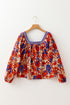 Patchwork Floral Print Square Neck Short Sleeve Blouse