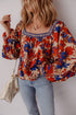 Patchwork Floral Print Square Neck Short Sleeve Blouse
