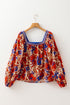 Patchwork Floral Print Square Neck Short Sleeve Blouse