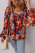 Patchwork Floral Print Square Neck Short Sleeve Blouse
