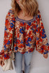 Patchwork Floral Print Square Neck Short Sleeve Blouse