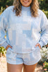 Patchwork Floral Print Stand Neck Long Sleeve Loungewear Set