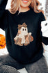 Patchwork Ghost Graphic Crew Neck Playful Pullover Sweatshirt