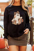 Patchwork Ghost Graphic Crew Neck Playful Pullover Sweatshirt